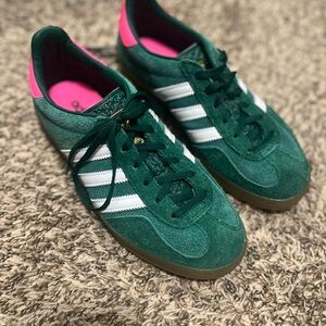 Adidas Green Sneakers with Pink and White Accents